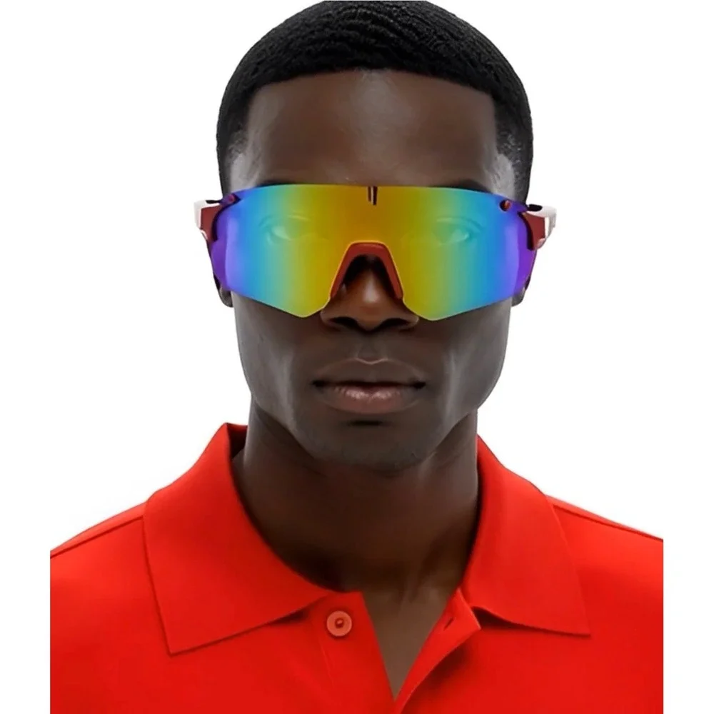Sport Sunglasses Fire Red‎ Mirrored Lens Reflective Shield Running Glasses Men
